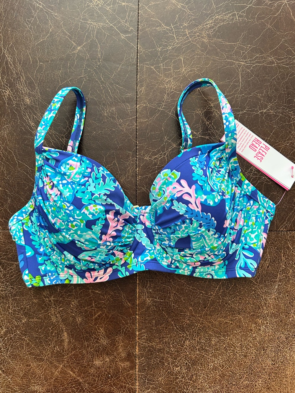 Lilly Pulitzer Kailene Bikini Top Corsica Blue Turtle Villa 34DD Underwire Cups